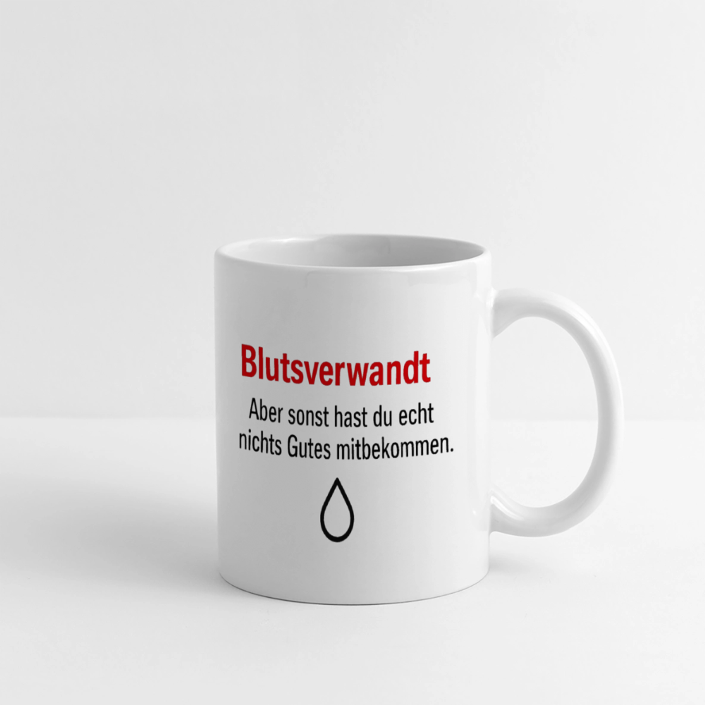 Keramiktasse - Blutsverwandt – Leider. - Weiß